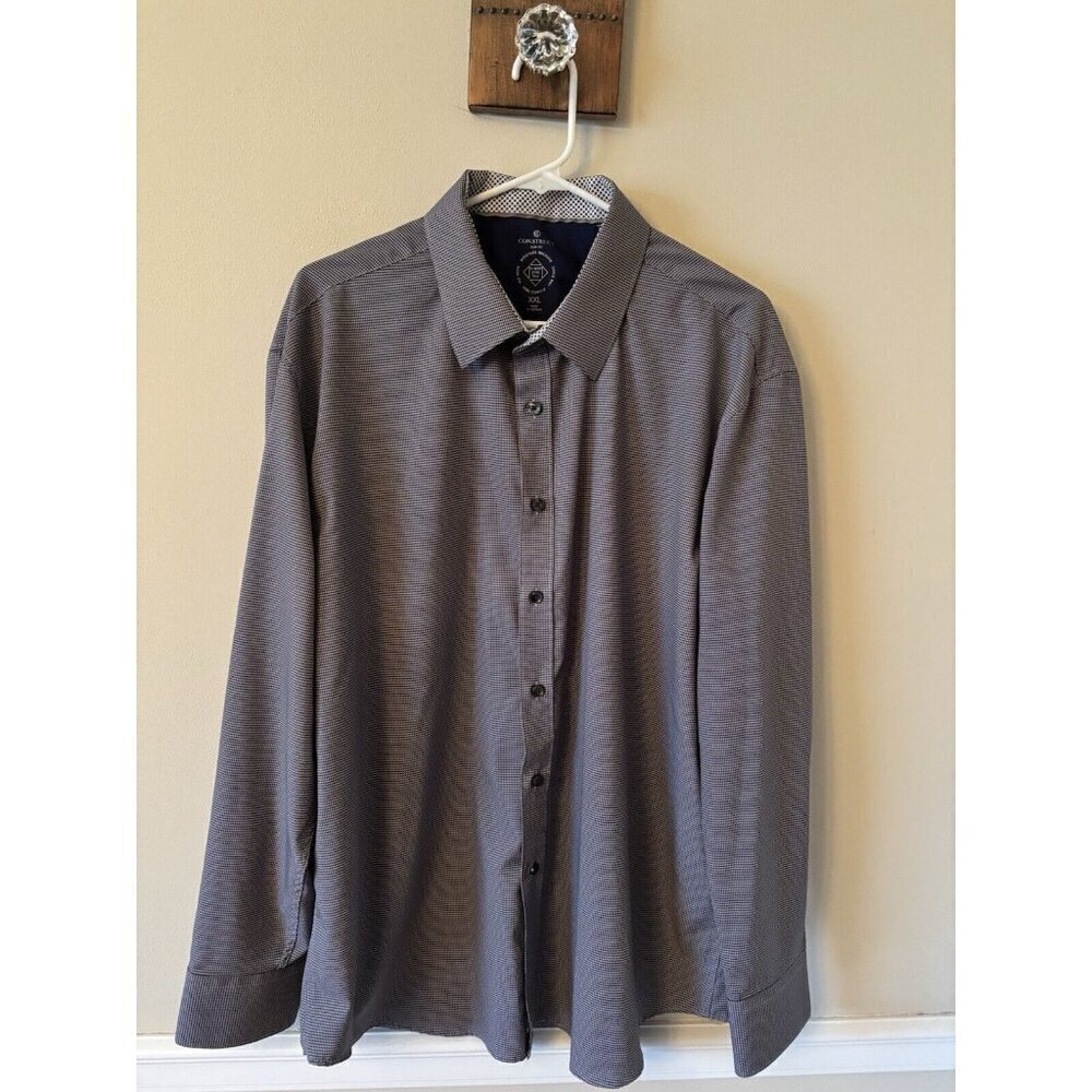 Construct Mens Size XXL Blue Long Sleeve Button Front Shirt Slim Fit Houndstooth